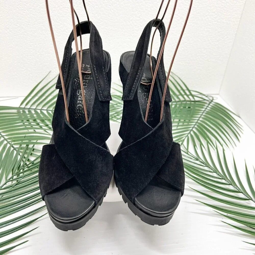 Pedro Garcia Yuval Black Leather Open Toe Slingback High Heel Sandals Size 39.5